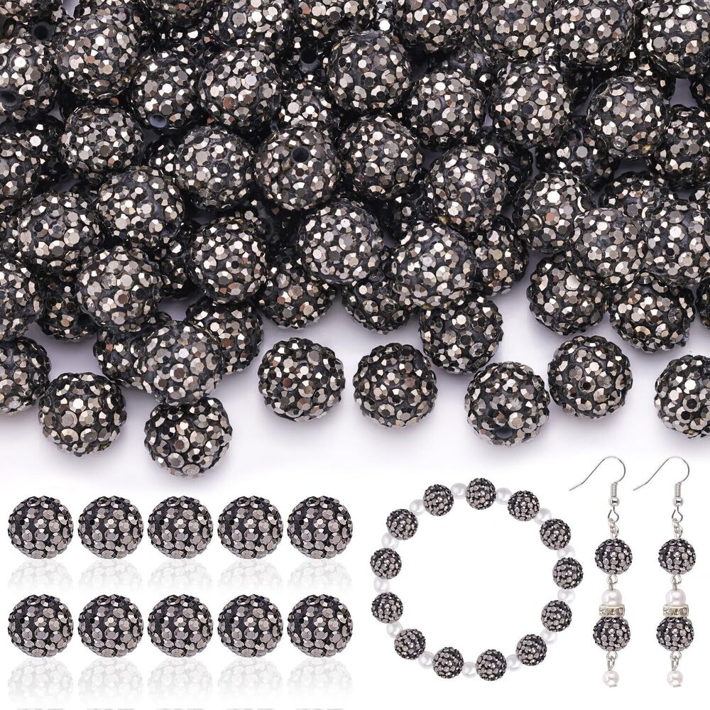 4219 200pcs 10mm Rhinestone Beads for Jewelry Making, Hematite Shiny Round